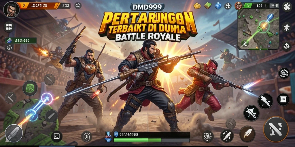 Screenshot DMD999 menampilkan pertandingan intens dalam arena Battle Royale.