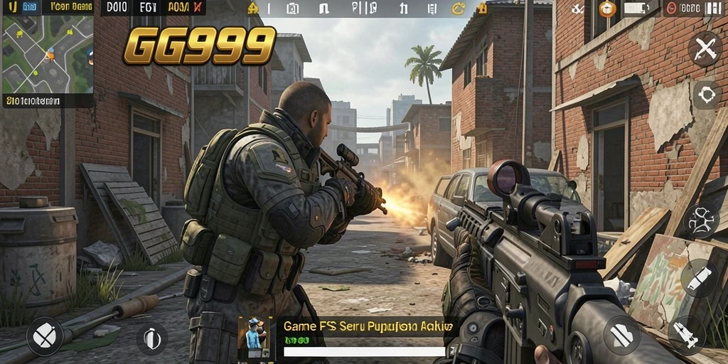 Screenshot gameplay GG999 yang mendebarkan dengan aksi FPS intens.