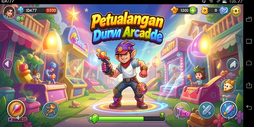 Tampilan menarik saat karakter beraksi dalam permainan arcade yang seru.