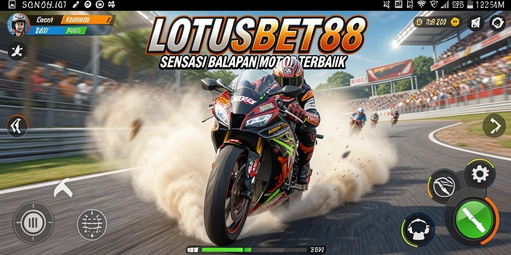Tampilan mendebarkan dari gameplay LOTUSBET88 saat balapan motor.