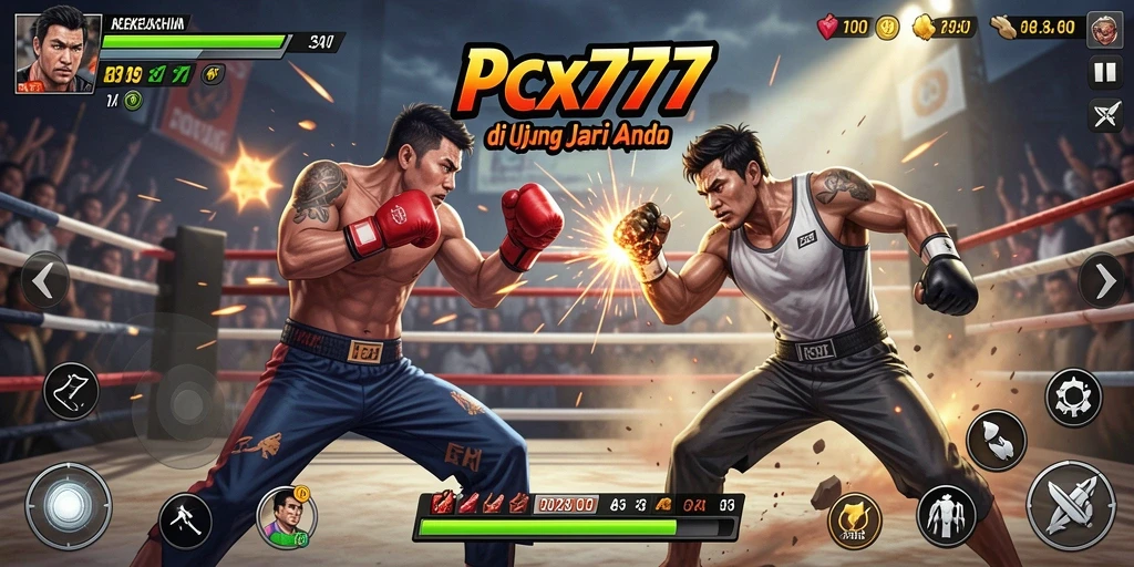 Screenshot PCX777 menampilkan pertarungan mendebarkan di arena.