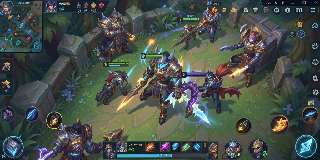 Tampilan menarik dari gameplay RJSLOT88 di arena pertarungan MOBA.